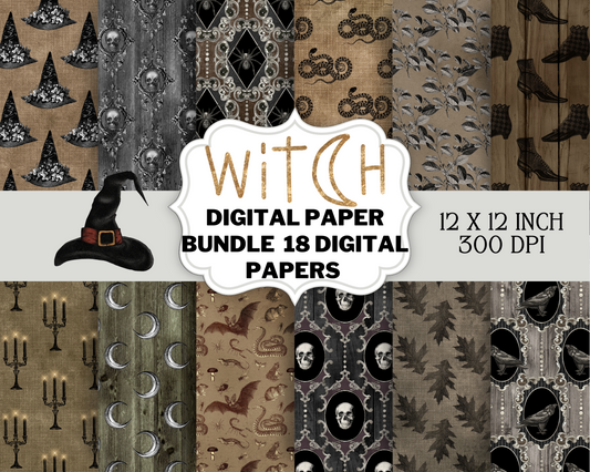 Witch Digital Paper Textures | Seamless Grunge Pattern Backgrounds |  Halloween Scrapbook Paper | Halloween Digital Paper | Worn Grunge - Think Big Dream Big Publishing