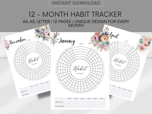 Habit tracker, habit tracker template, habit tracker pdf, habit tracker printable, etsy, etsy download, habit tracker app, circle habit tracker, digital download