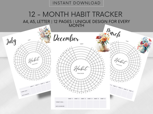 Habit tracker, habit tracker template, habit tracker pdf, habit tracker printable, etsy, etsy download, habit tracker app, circle habit tracker, digital download